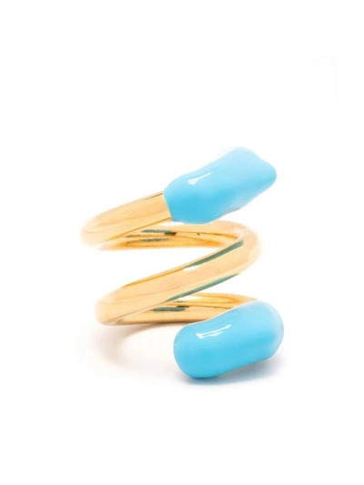 Sunnei Fusillo Double Ring In Gold Sky Blue