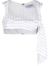 Attico Stacy Striped Crop Top W/ Knot In White