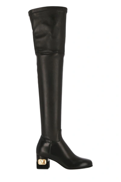 Valentino Garavani Vlogo Heel Thigh-high Boots In Black