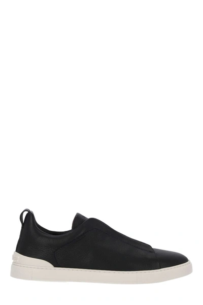 Ermenegildo Zegna Triple Stitch Low-top Suede Trainers In Nav