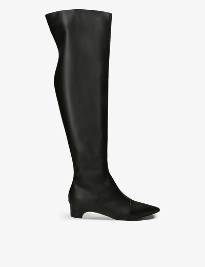 Manolo Blahnik 30mm Porreta Leather High Boots In Black
