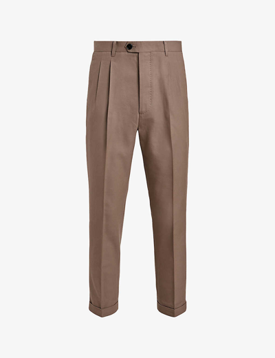 Allsaints Mens Chai Brown Tallis Tapered-leg Mid-rise Cotton-blend Trousers In Chai Brown