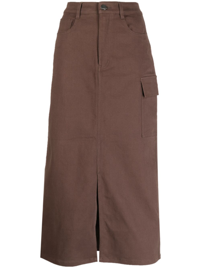 B+ab High-waisted Midi Skirt In Braun