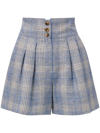 Veronica Beard Alicia High Rise Plaid Linen Shorts In Blau