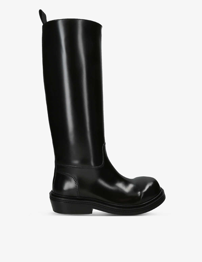 Bottega Veneta Womens Black Vinyl Gloss Leather High-leg Boots