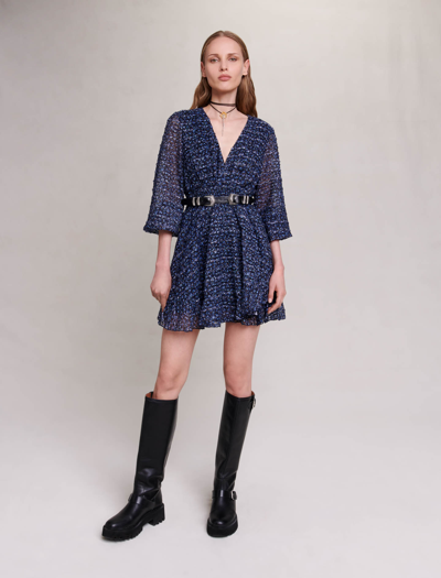 Maje Sparkling Dress With Ruffles For Fall/winter In Blue