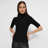Theory Short-sleeve Turtleneck In Merino Wool In Black