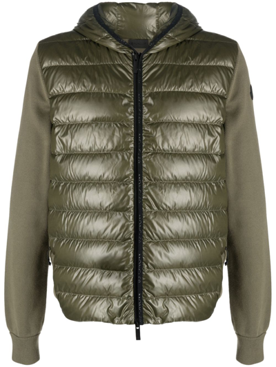 Moncler Hooded Panelled Padded Jacket In Green