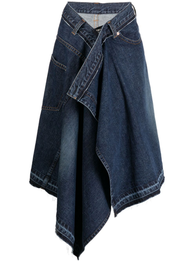 Sacai Asymmetric Denim Midi Skirt In Blue