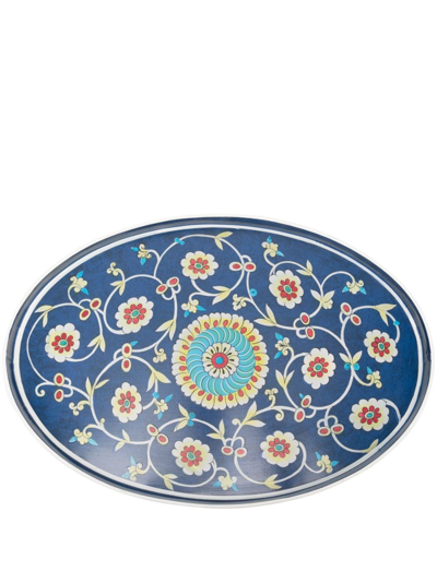 Les-ottomans Floral-print Iron Tray In Blue