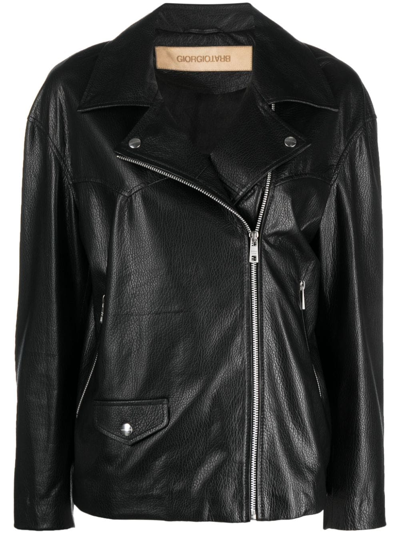 Giorgio Brato Zip-up Leather Biker Jacket In Black