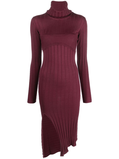 Patrizia Pepe Ribbed-knit Wool-blend Dress In Red