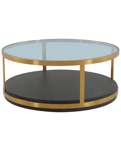 Armen Living Hattie Glass Top And Walnut Wood Coffee Table In Brown