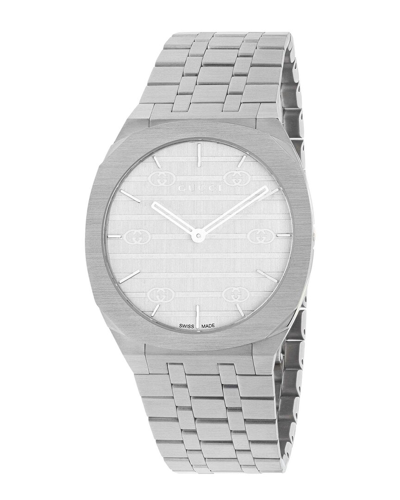 Gucci Ya163407 25h Stainless Steel Quartz Watch In White