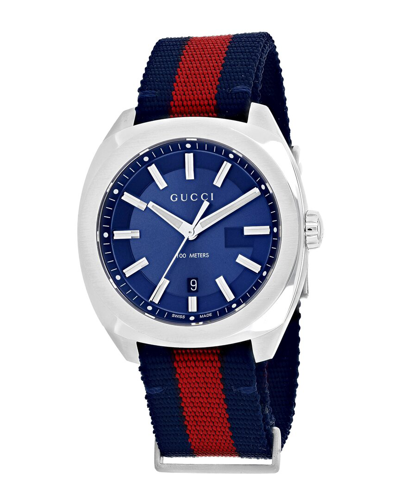 Gucci Men's Gg2570 Swiss Blue-red-blue Web Nylon Strap Watch 41mm Ya142304 In Blue,red