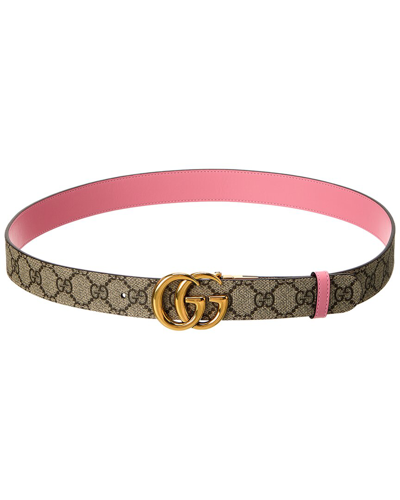 Gucci Gg Marmont Reversible Gg Supreme Canvas & Leather Belt In Pink