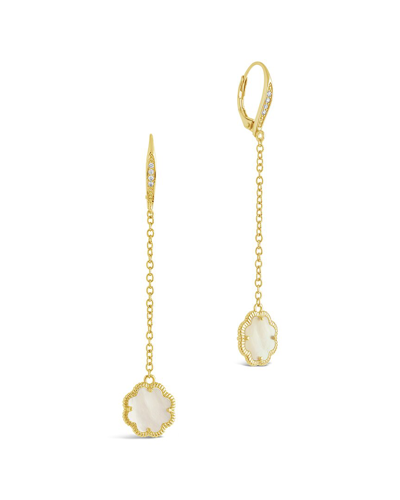 Sterling Forever 14k Plated Pearl Long Drop Earrings In Black