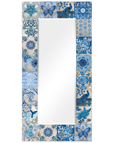Empire Art Direct Blue & White Tiles Rectangular Beveled Wall Mirror On Free Floating Printed Temper