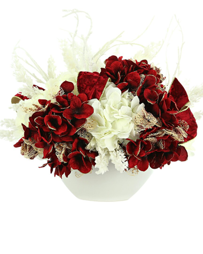 Creative Displays Red Hydrangea And Bow Holiday Arrangement In White