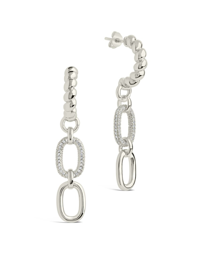 Sterling Forever Cz Andi Drop Hoops In Silver