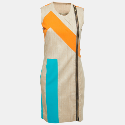 Pre-owned Balenciaga Multicolor Silk Zip Front Sleeveless Short Dress M