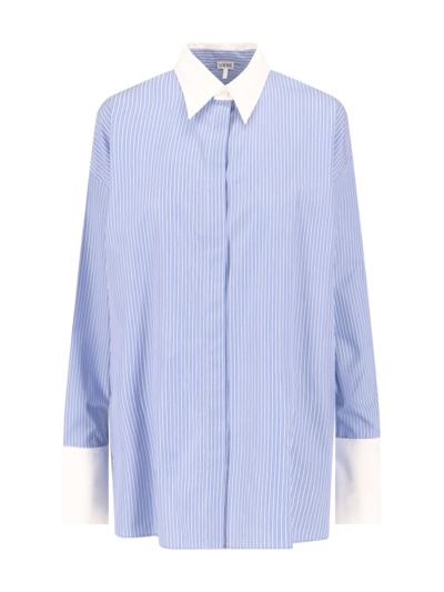 Balenciaga Striped Cotton Poplin Shirt In Blue White