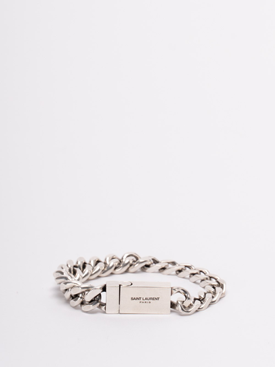 Saint Laurent Curb Chain Metal Bracelet In Metallic