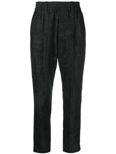 Brunello Cucinelli Denim Pleated Trousers In Black