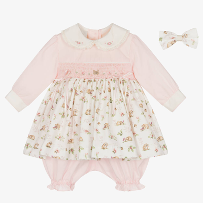 Pretty Originals Babies' Girls Pink & Ivory Smocked Dress Set
