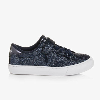 Polo Ralph Lauren Kids' Girls Navy Blue Velcro Glitter Trainers