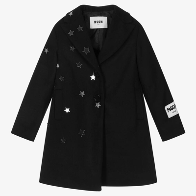 Msgm Kids'  Girls Black Mirrored Star Coat