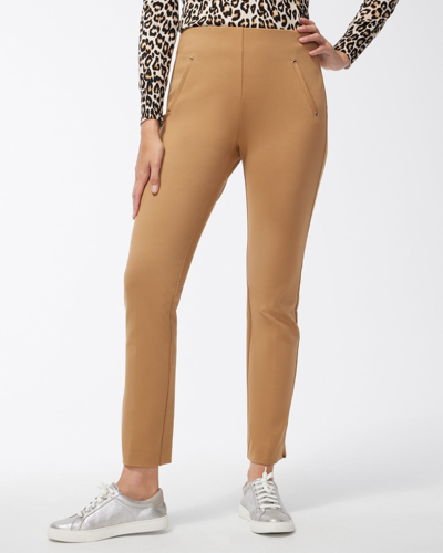 Chico's Juliet Ponte Trim Detail Ankle Pants In Camel Brown