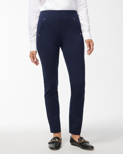 Chico's Juliet Ponte Trim Detail Ankle Pants In Dark Blue