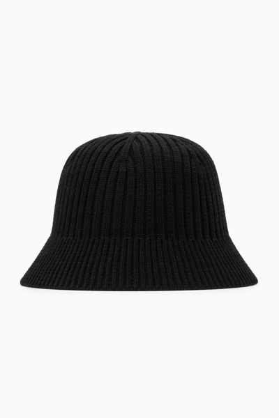 Cos Ribbed Merino Wool Bucket Hat In Black