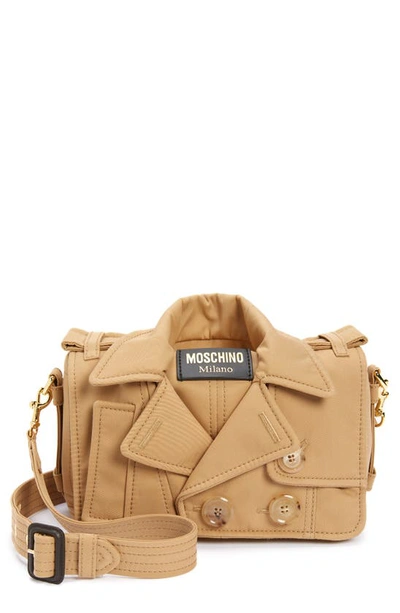 Moschino Trench Coat Design Shoulder Bag In Beige Multi/gold