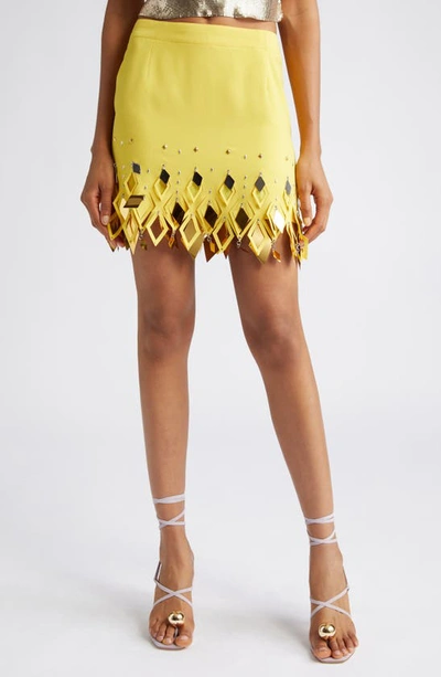 Paco Rabanne Embellished Cut-out Crepe Miniskirt In Yellow