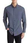 Mizzen + Main Leeward Trim Fit Navy Dash Geo Print Performance Button-up Shirt In Blue