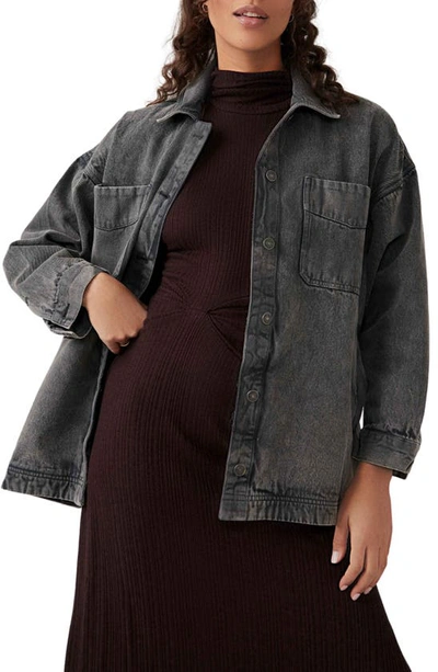 Free People Madison City Twill Jacket In Washed Black