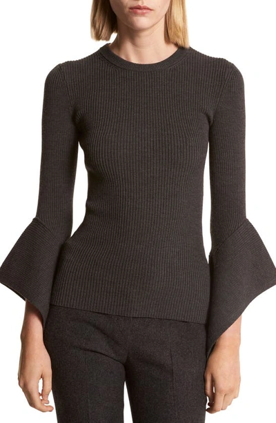 Michael Kors Flare Sleeve Merino Wool Blend Jumper In Charcoal Melange