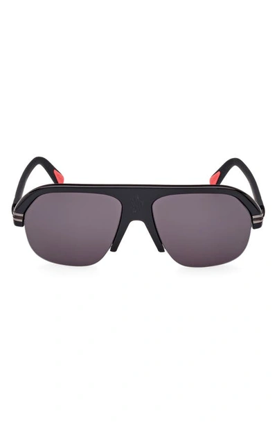 Moncler Lodge 57mm Navigator Sunglasses In Shiny Black / Smoke Lenses