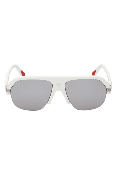 Moncler Lodge 57mm Navigator Sunglasses In Shiny White / Smoke Lenses