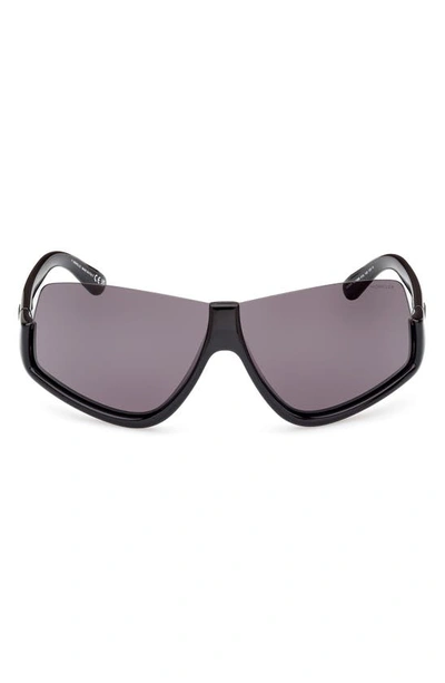Moncler Vyzer Semi-rimmed Acetate & Plastic Shield Sunglasses In Black/gray Solid