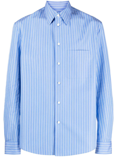 Lanvin Striped Cotton Poplin Shirt In Light Blue