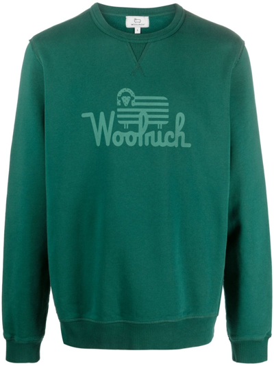 Woolrich Logo-print Organic-cotton Sweatshirt In Spruce_green