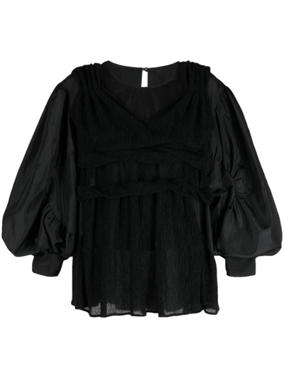 Muller Of Yoshiokubo Puff-sleeved Layered Blouse In Black