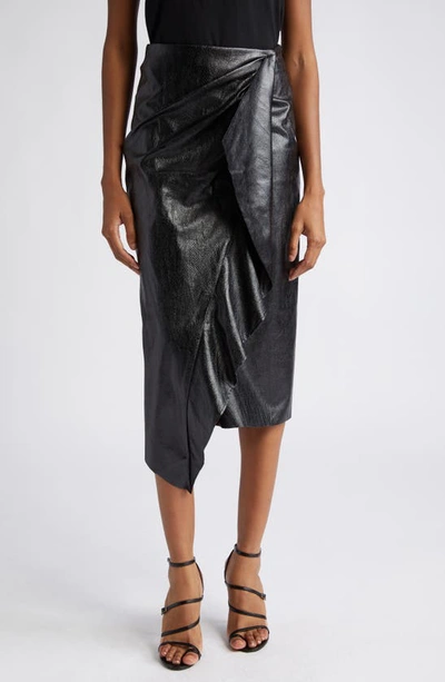 Ramy Brook Quinn Ruffle Faux Leather Midi Skirt In Black