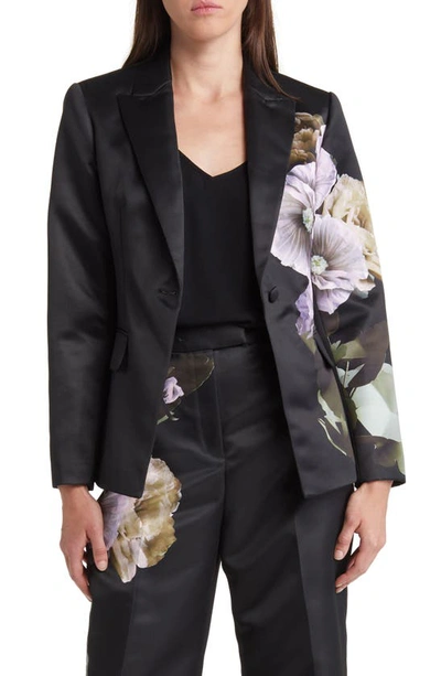 Ted Baker Nayaa Floral Print One-button Blazer In Black