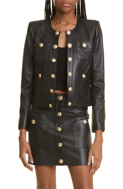 L Agence Jayde Collarless Leather Jacket In Black