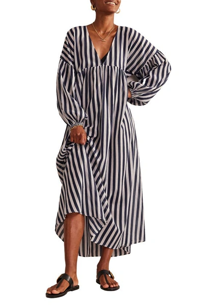 chinese dress ladies Black and White Striped Ruffle Sleeve Maxi Dress main image 1