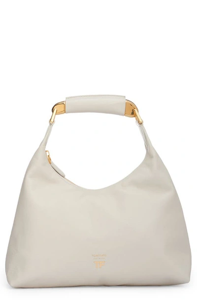 Tom Ford Bianca Small Grain Leather Hobo Bag In Chalk